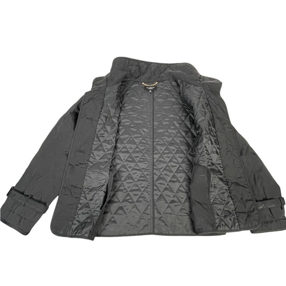TALBOTS LIGHTWEIGHT BLACK QUILTED FUNNEL NECK STORM FLAP BUTTON DOWN JACKET - Picture 11 of 13